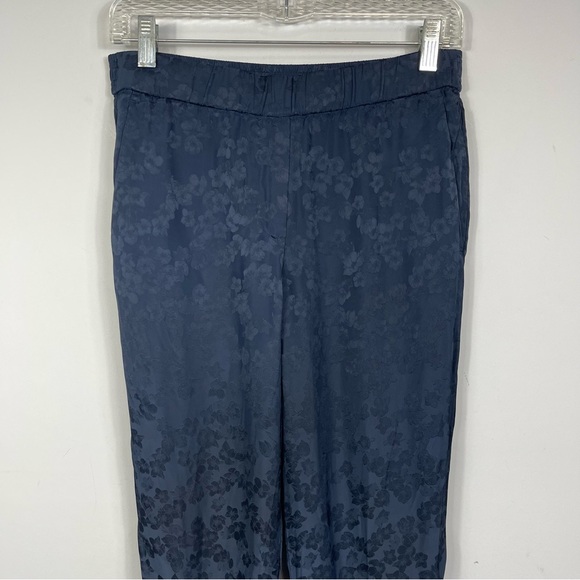 Theory Slim Pull On Pant in Viscose Jacquard Floral Navy Blue Ankle Trousers 6 - Picture 7 of 15